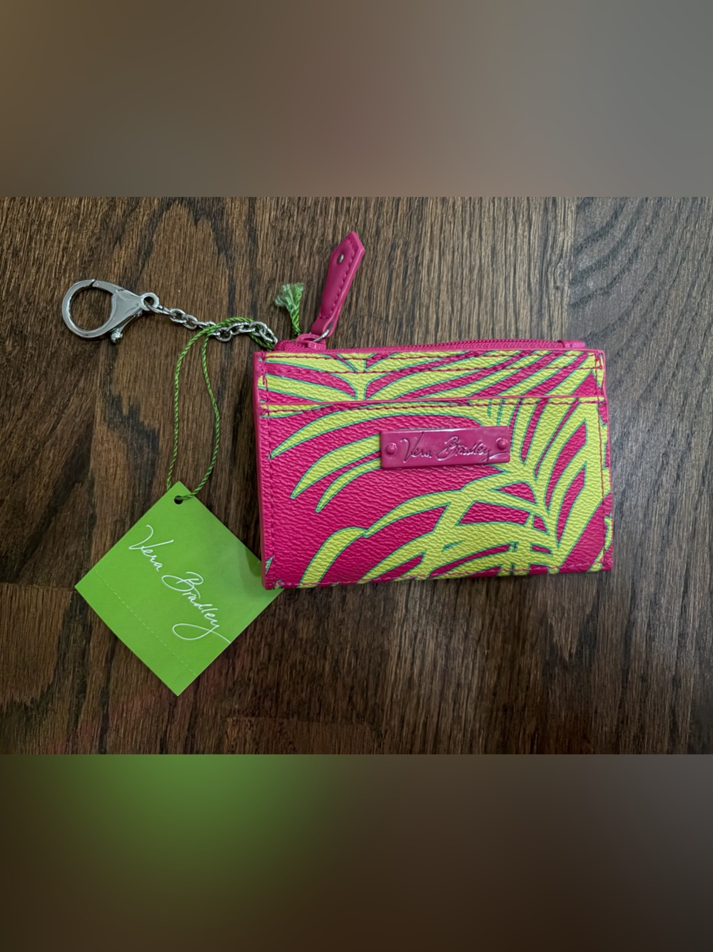 Vera Bradley NWT Skim Coin Purse Hot Pink w/Claw Clip in Palm Fronds